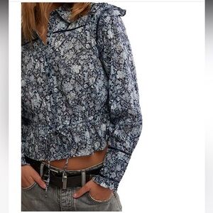 Free People White and Blue Blouse